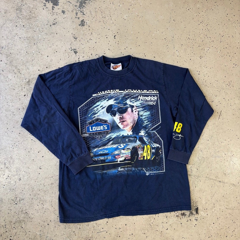 Excellent Winner's Circle 48 Jimmie Johnson NASCAR Shirt Size Large Navy Blue‎
